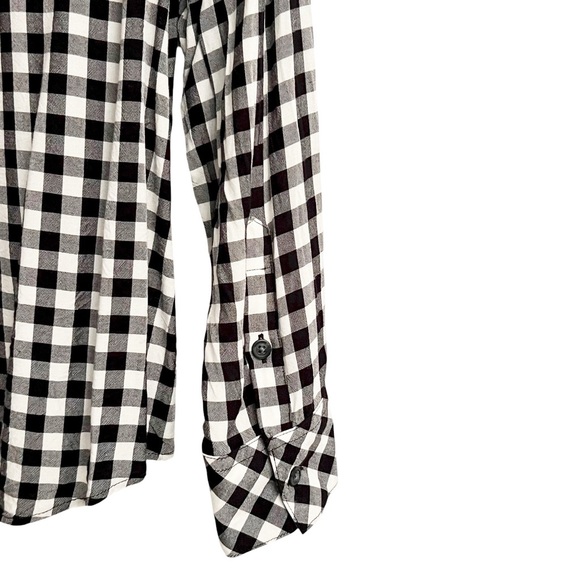 Sanctuary Black White Check Long-Sleeve Draped Boyfriend Shirt Medium - Picture 5 of 9